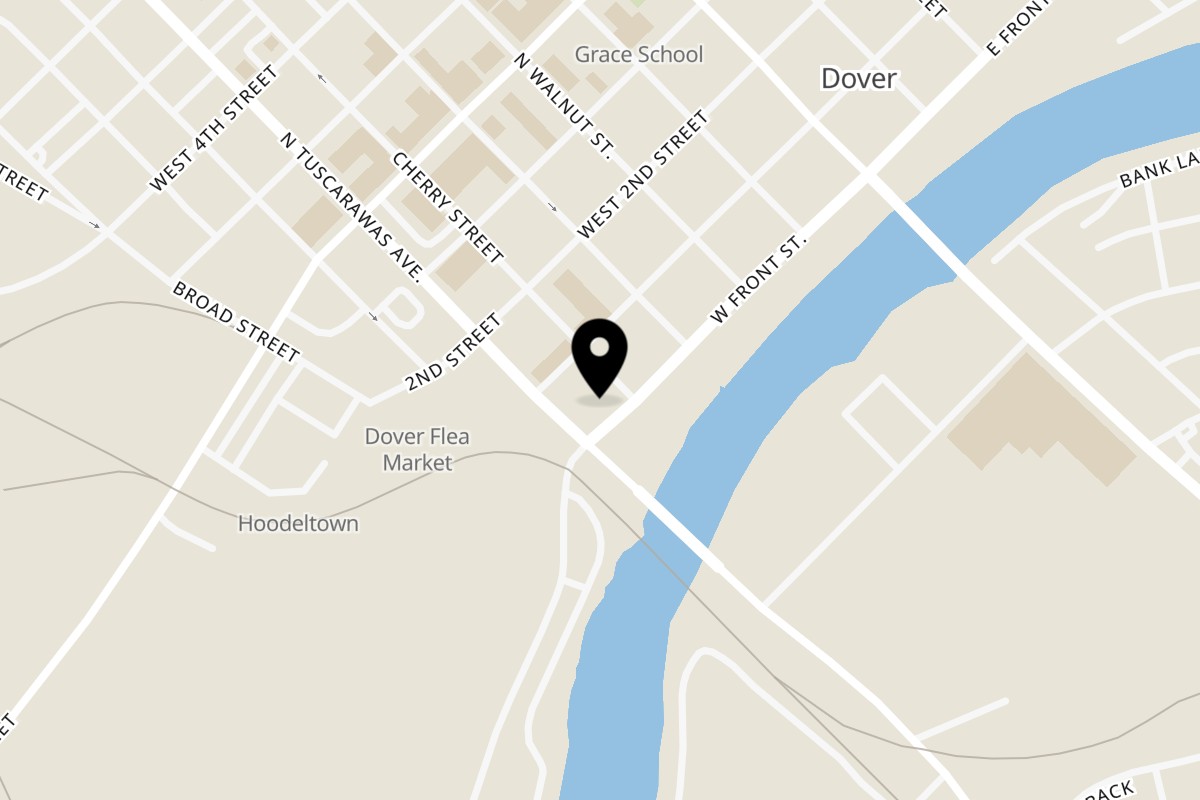 Map showing the location of Sammy Sue's BBQ on 237 W Front St in Dover